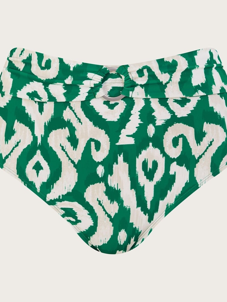 Monsoon Green Ikat Print High Waist Bikini Bottoms With Recycled Polyester - Image 4 of 4