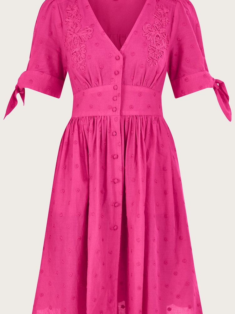 Monsoon Pink Embroidered Dobby Dress In Sustainable Cotton - Image 4 of 4