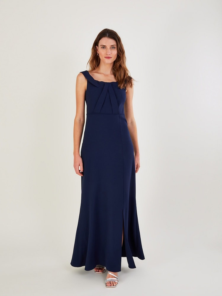 Monsoon Blue Beatrice Crepe Bardot Maxi Dress - Image 1 of 4