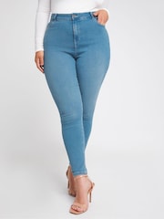 Simply Be Blue Long Mid Lucy Super Stretch Skinny Jeans - Image 1 of 5