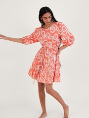 Monsoon Orange Geometric Print Cut-Out Back Short Dress - Image 1 of 4
