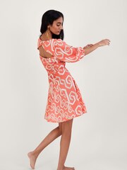 Monsoon Orange Geometric Print Cut-Out Back Short Dress - Image 2 of 4