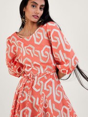 Monsoon Orange Geometric Print Cut-Out Back Short Dress - Image 3 of 4
