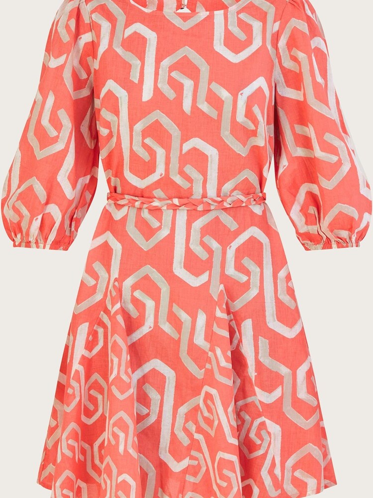 Monsoon Orange Geometric Print Cut-Out Back Short Dress - Image 4 of 4