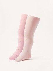 Monsoon Pink Baby Glitter Print Tights 2 Pack - Image 1 of 2