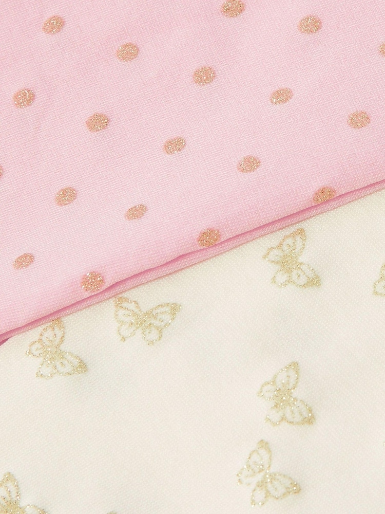 Monsoon Pink Baby Glitter Print Tights 2 Pack - Image 2 of 2