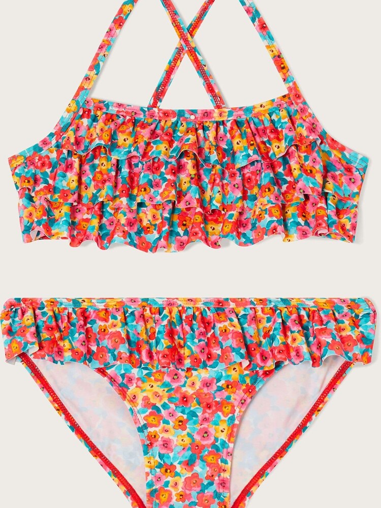 Monsoon Geblümter Bikini mit Rüschen, Rot - Bild 1 von 2