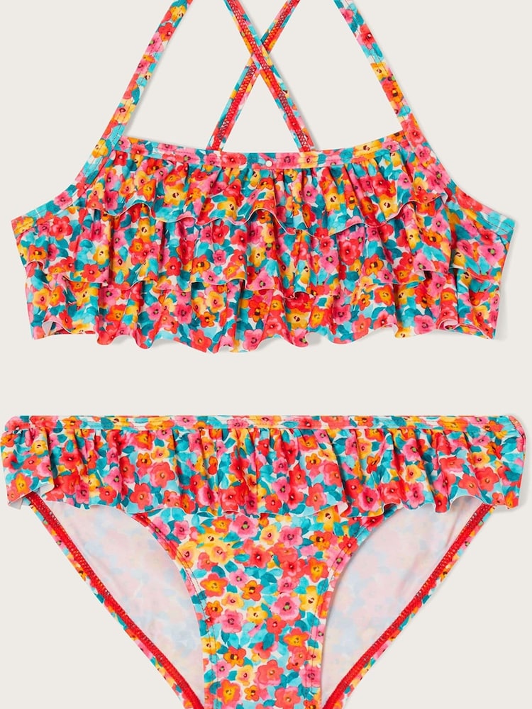 Monsoon Geblümter Bikini mit Rüschen, Rot - Bild 1 von 2 Monsoon Geblümter Bikini mit Rüschen, Rot - Bild 1 von 2