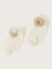 Monsoon White Butterfly and Flower Baby Socks 2 Pack - Image 1 of 2