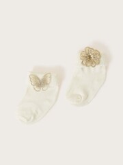 Monsoon White Butterfly and Flower Baby Socks 2 Pack - Image 2 of 2