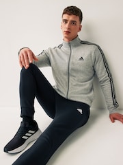 adidas Grey Basic 3-Stripes Fleece Tracksuit - Image 1 of 7