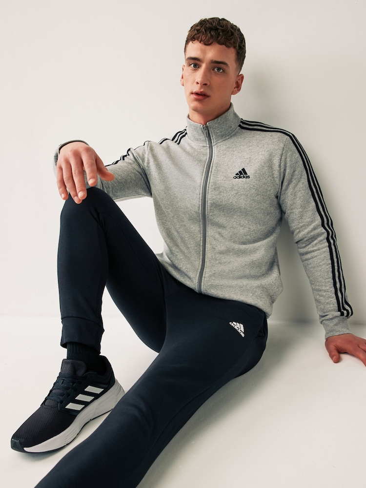 adidas Grey Basic 3-Stripes Fleece Tracksuit - Image 1 of 7