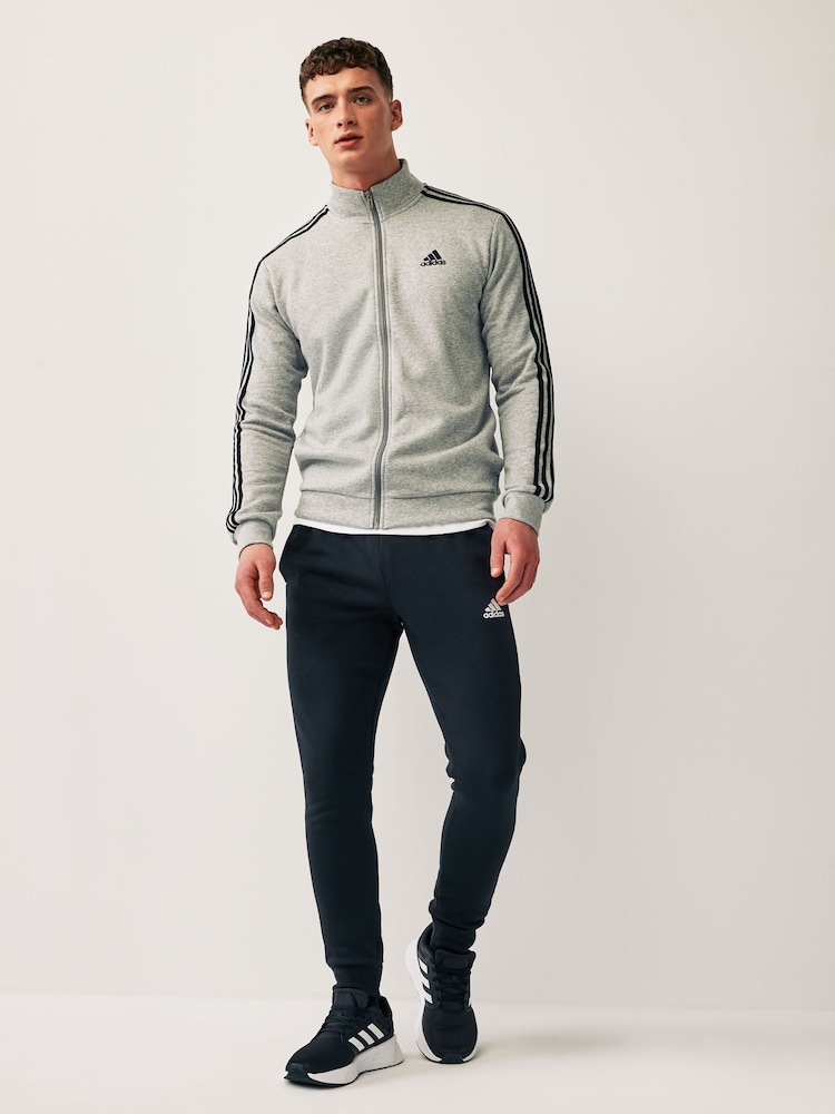 adidas Grey Basic 3-Stripes Fleece Tracksuit - Image 2 of 7