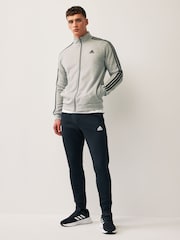 adidas Grey Basic 3-Stripes Fleece Tracksuit - Image 5 of 7