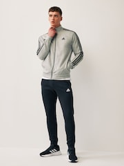 adidas Grey Basic 3-Stripes Fleece Tracksuit - Image 6 of 7