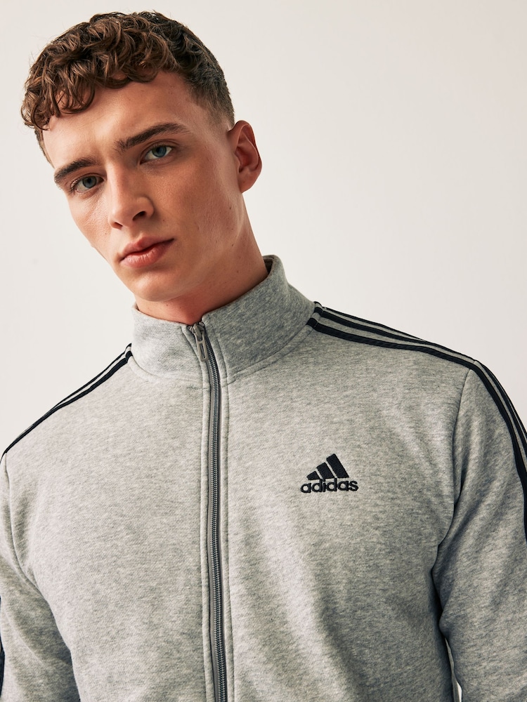 adidas Grey Basic 3-Stripes Fleece Tracksuit - Image 7 of 7