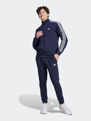 adidas Blue Basic 3-Stripes Fleece Tracksuit - Image 1 of 8
