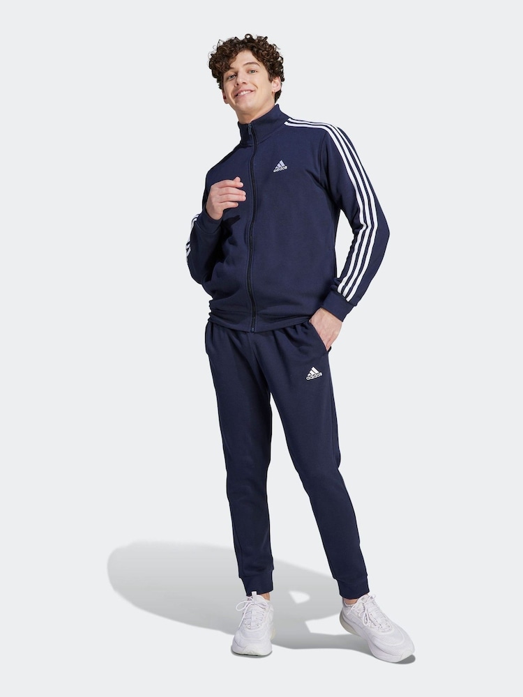 adidas Blue Basic 3-Stripes Fleece Tracksuit - Image 1 of 8