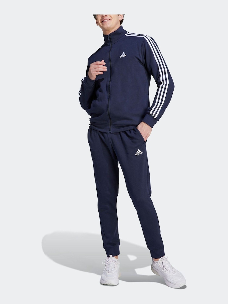 adidas Blue Basic 3-Stripes Fleece Tracksuit - Image 2 of 8
