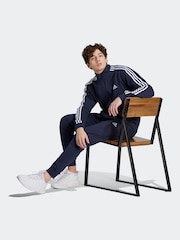 adidas Blue Basic 3-Stripes Fleece Tracksuit - Image 4 of 8