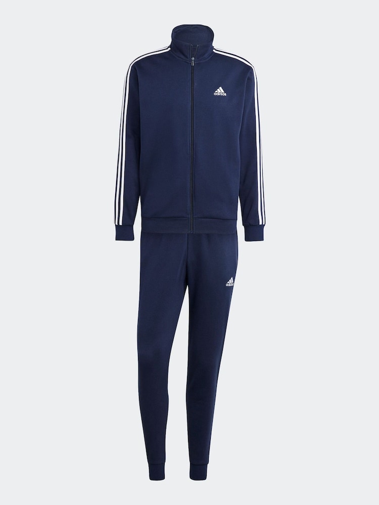 adidas Blue Basic 3-Stripes Fleece Tracksuit - Image 8 of 8