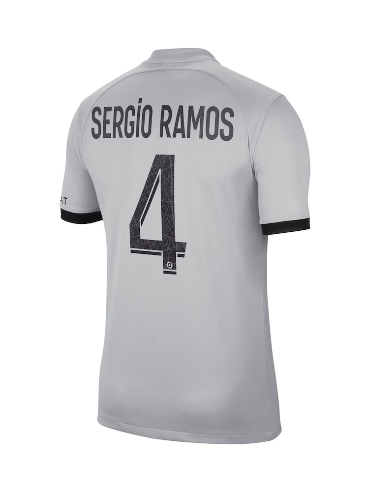 Nike Grey Sergio Ramos - 4 Paris Saint-Germain Away Stadium Shirt 2022-23 Kids - Image 3 of 3