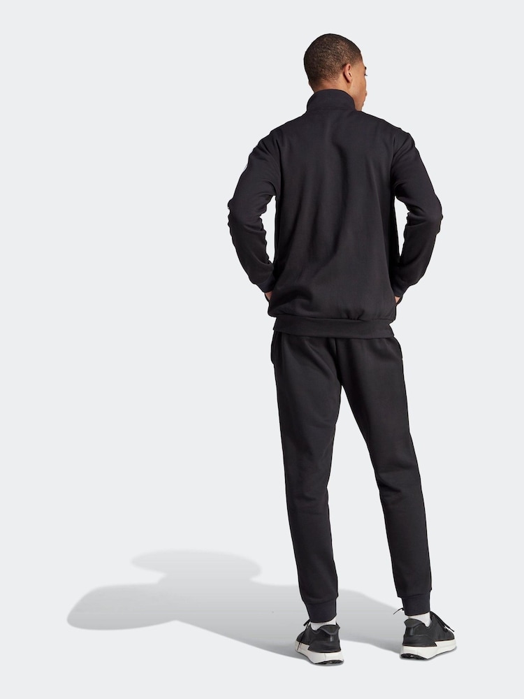 adidas Black Basic 3-Stripes Fleece Tracksuit - Image 2 of 8