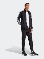 adidas Black Basic 3-Stripes Fleece Tracksuit - Image 3 of 8