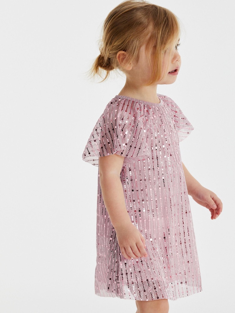 Rosa - Paljett Party Angel Sleeve Klänning (3månader-8år) - Bild 1 av 7 Rosa - Paljett Party Angel Sleeve Klänning (3månader-8år) - Bild 1 av 7