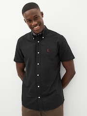 Black Slim Fit Short Sleeve Oxford Shirt - Image 1 of 7