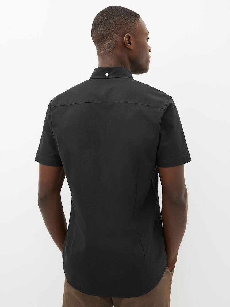 Black Slim Fit Short Sleeve Oxford Shirt - Image 2 of 7