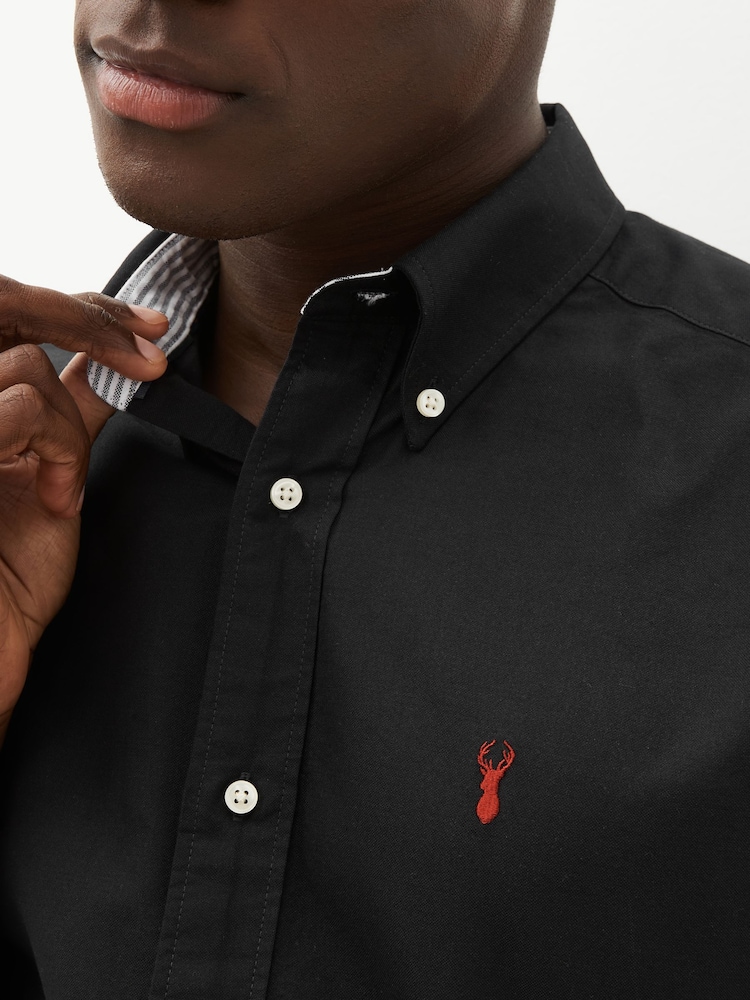 Black Slim Fit Short Sleeve Oxford Shirt - Image 3 of 7