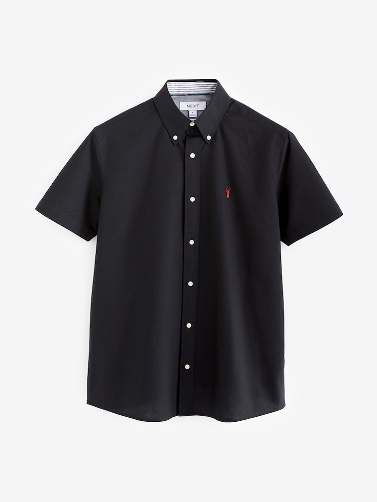Black Slim Fit Short Sleeve Oxford Shirt - Image 5 of 7