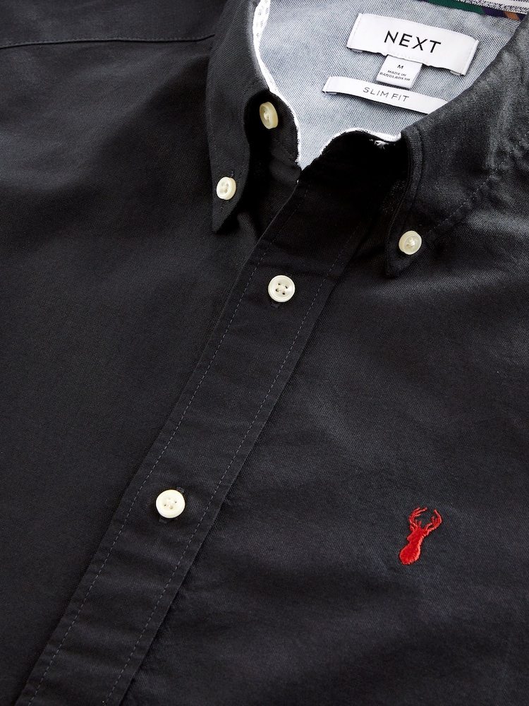 Black Slim Fit Short Sleeve Oxford Shirt - Image 6 of 7