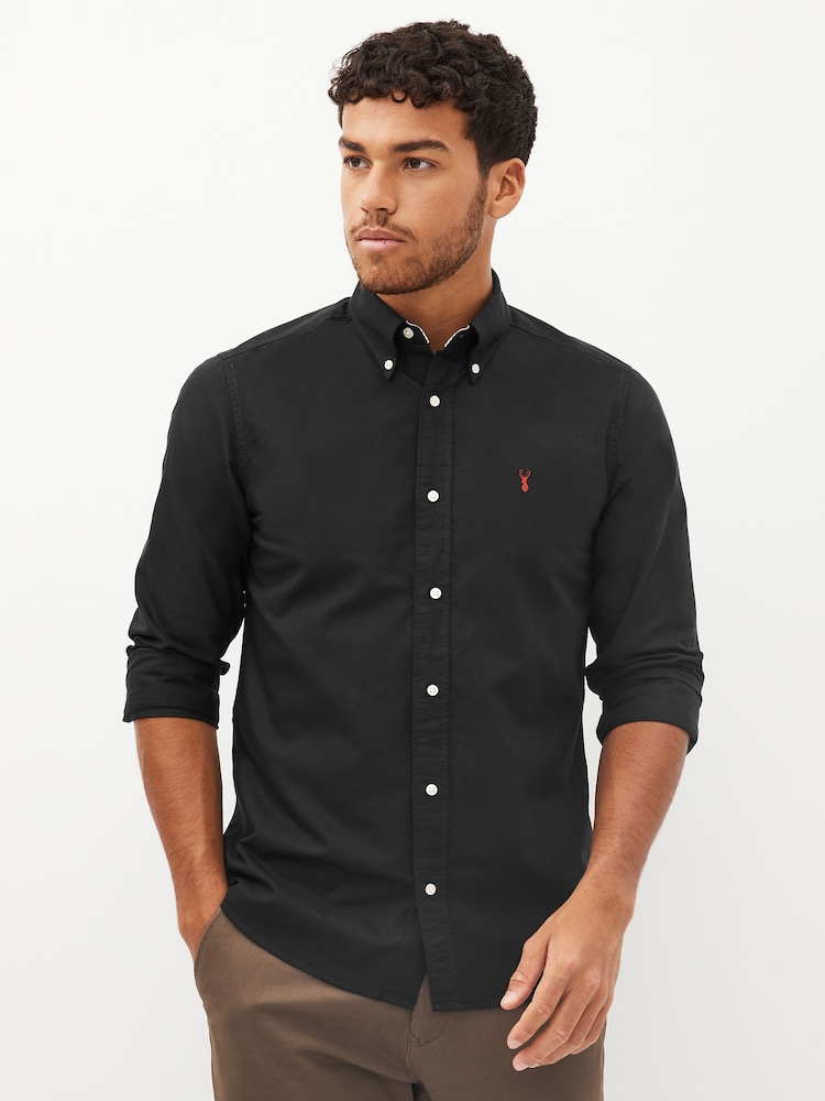 Black Slim Fit Long Sleeve Oxford Shirt - Image 1 of 8