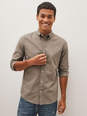 Stone Neutral Slim Fit Long Sleeve Oxford Shirt - Image 1 of 7