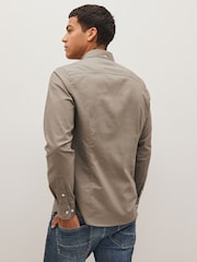Stone Neutral Slim Fit Long Sleeve Oxford Shirt - Image 2 of 7