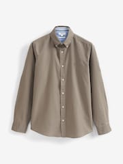 Stone Neutral Slim Fit Long Sleeve Oxford Shirt - Image 5 of 7