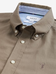 Stone Neutral Slim Fit Long Sleeve Oxford Shirt - Image 6 of 7
