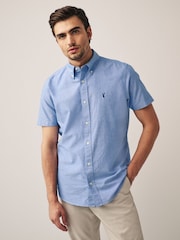Light Blue Slim Fit Short Sleeve Oxford Shirt - Image 1 of 9