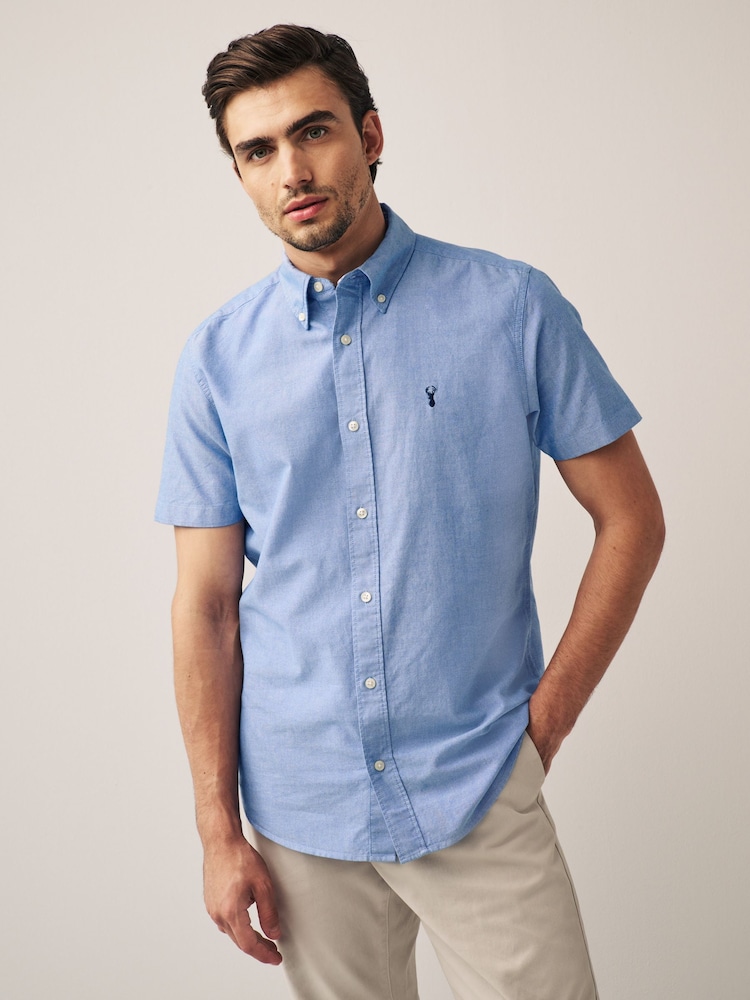Light Blue Slim Fit Short Sleeve Oxford Shirt - Image 1 of 9