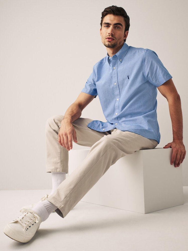 Light Blue Slim Fit Short Sleeve Oxford Shirt - Image 3 of 9