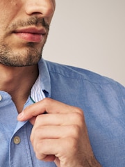 Light Blue Slim Fit Short Sleeve Oxford Shirt - Image 6 of 9