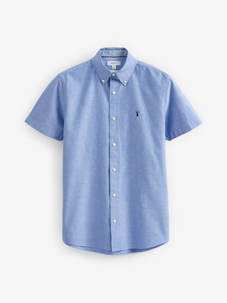 Light Blue Slim Fit Short Sleeve Oxford Shirt - Image 7 of 9