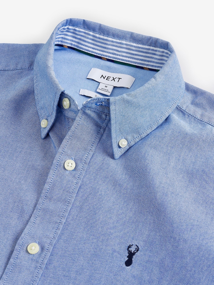 Light Blue Slim Fit Short Sleeve Oxford Shirt - Image 8 of 9