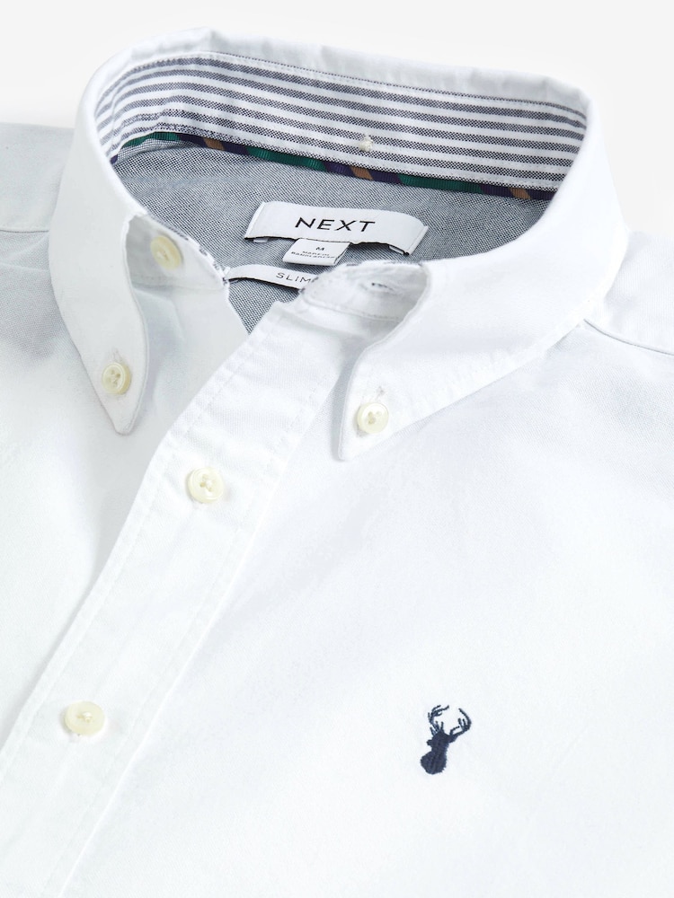 White Slim Fit Short Sleeve Oxford Shirt - Image 6 of 6