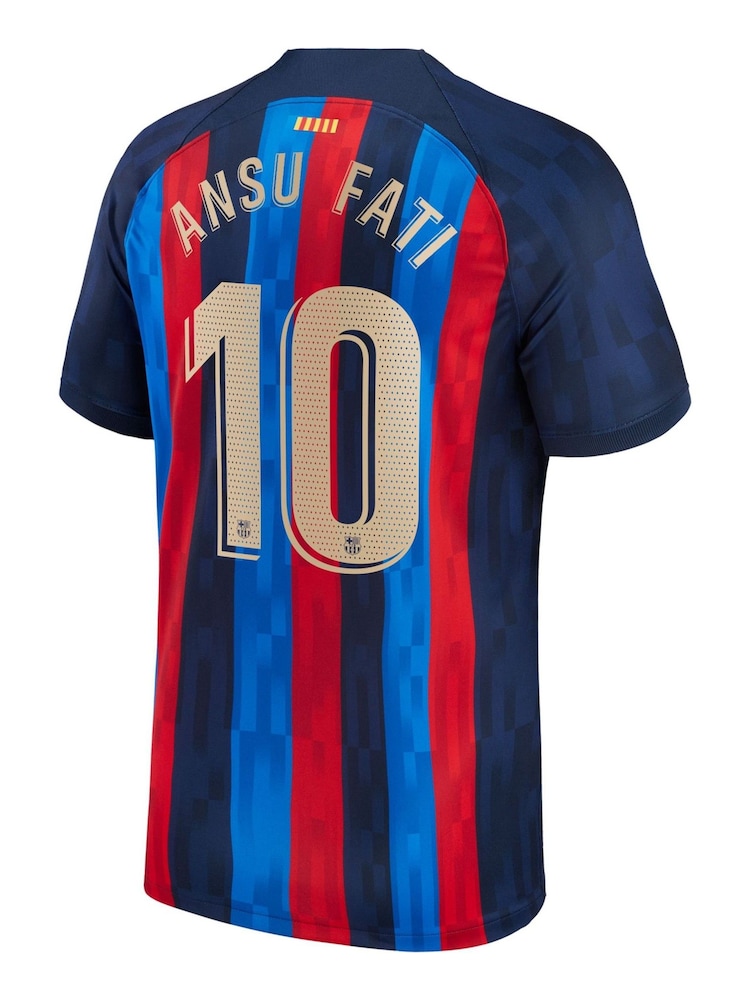 Nike Navy Ansu Fati - 10 F.C. Barcelona 22/23 Home Football Shirt Kids - Image 3 of 3