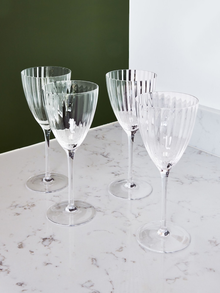 Jasper Conran London Set of 4 Clear Fluted Wine Glasses - Image 1 of 4