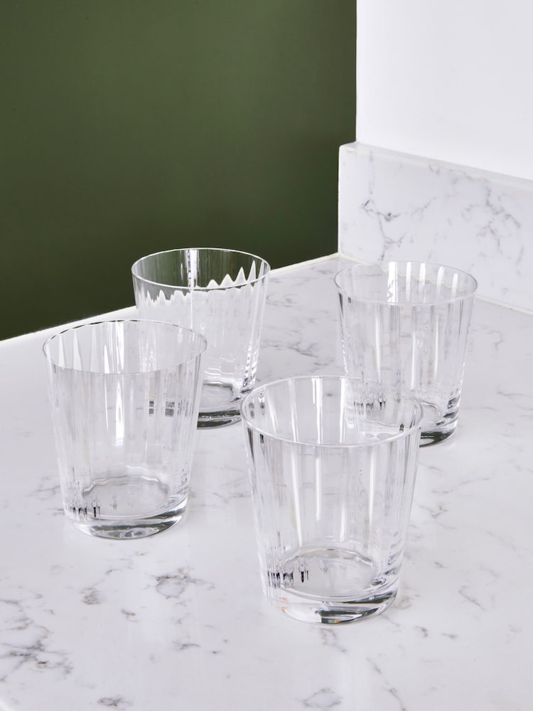 Jasper Conran London Clear Fluted Set of 4 Short Tumbler Glasses - Image 2 of 2