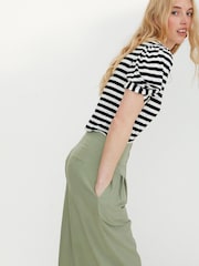 Oliver Bonas Knot Sleeve Striped White T-Shirt - Image 1 of 7